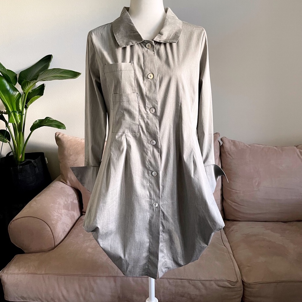 Vince Structured Shirt Dress Button Up Gray